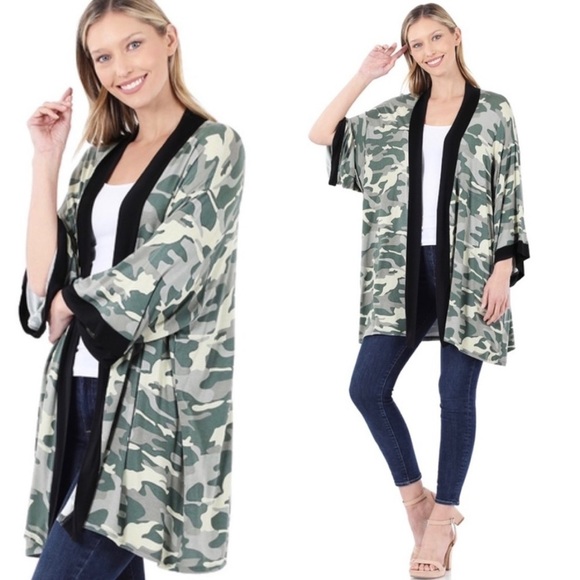 New! Soft Fabulous Green Camouflage Cardigan Open Front Kimono - Picture 2 of 8